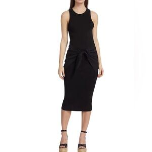 Veronica Beard Odeon Knit Wrap-Waist Midi Dress Women's Size XL Summer Black